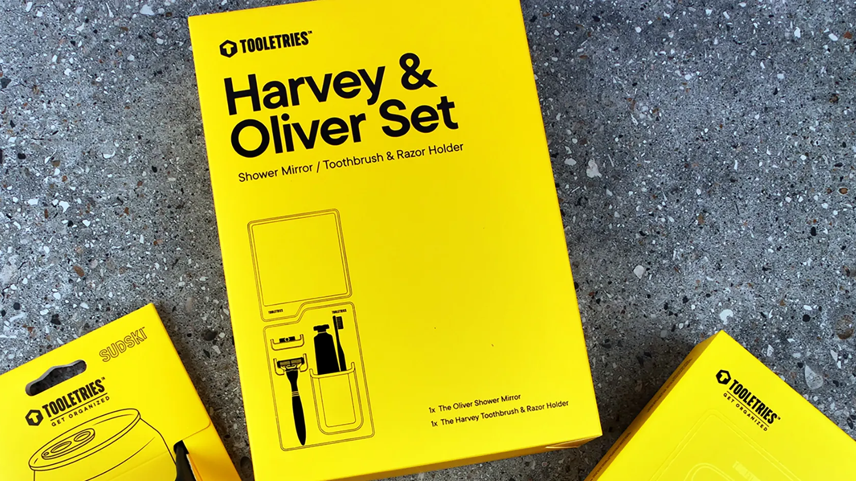 Tooletries range of bathroom storage solutions and men's grooming products