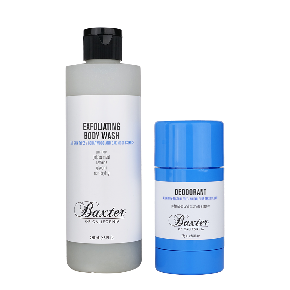 Baxter of California Exfoliating Body Wash and Deodorant with Cedarwood and Oak moss Essence