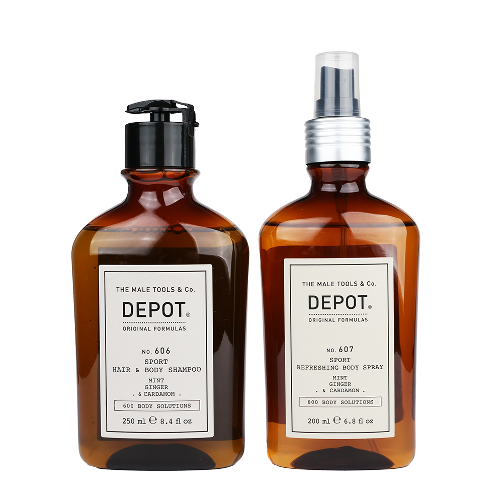 Depot Male Tools Sport Hair and Body Shampoo 250ml and Depot Male Tools Sport Refreshing Body Spray 200ml bundle