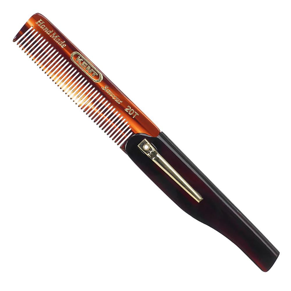 Kent Handmade 167mm Folding Pocket Comb with Clip 20T