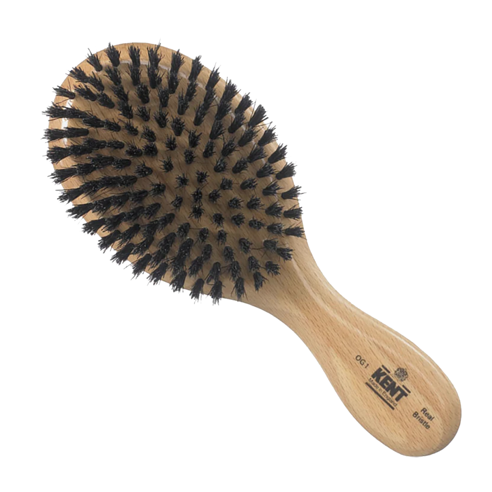 Kent Mens Finest Beechwood Pure Black Bristle Oval Club Hairbrush