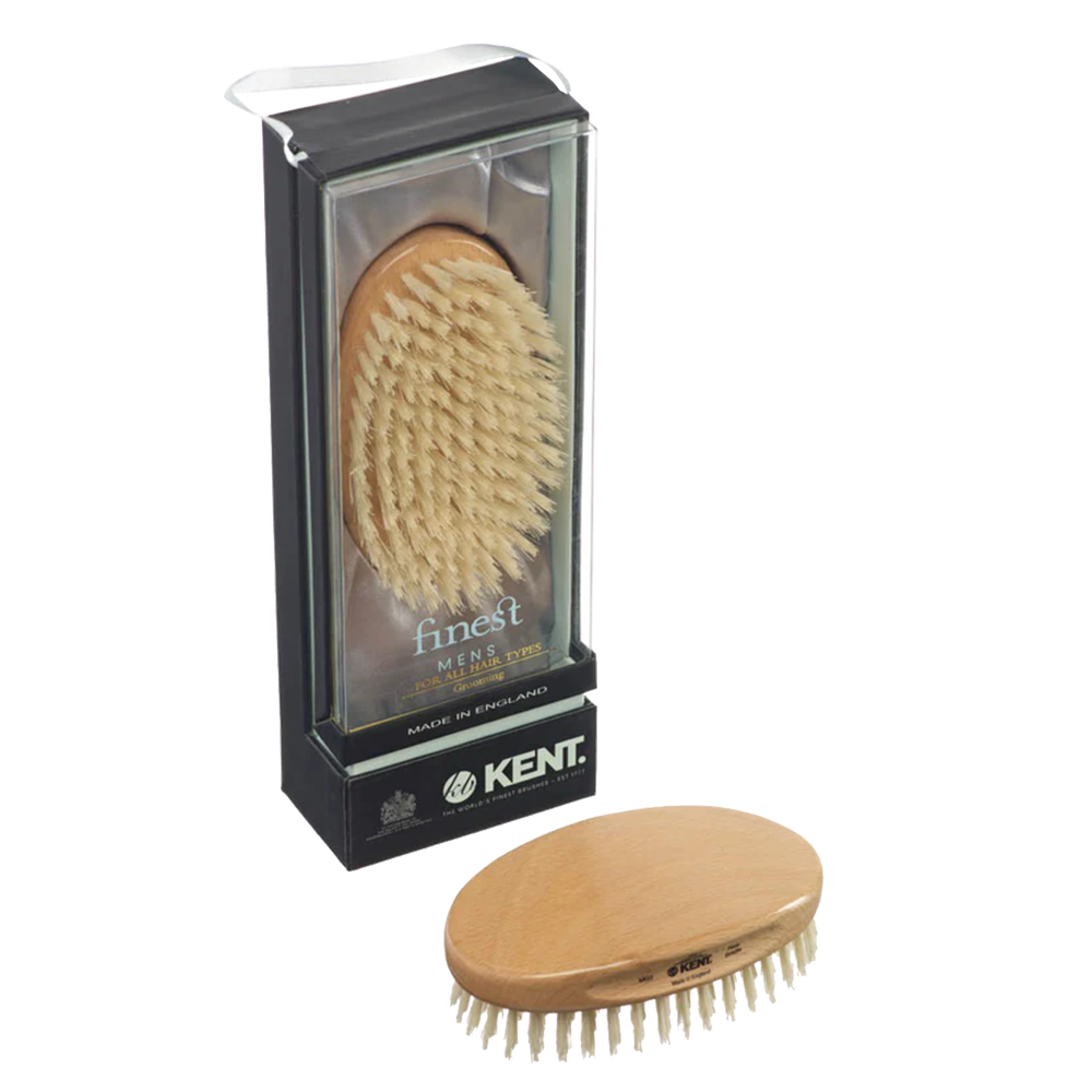 Kent Men's Finest Beechwood Pure White Bristle Oval Brush MG3