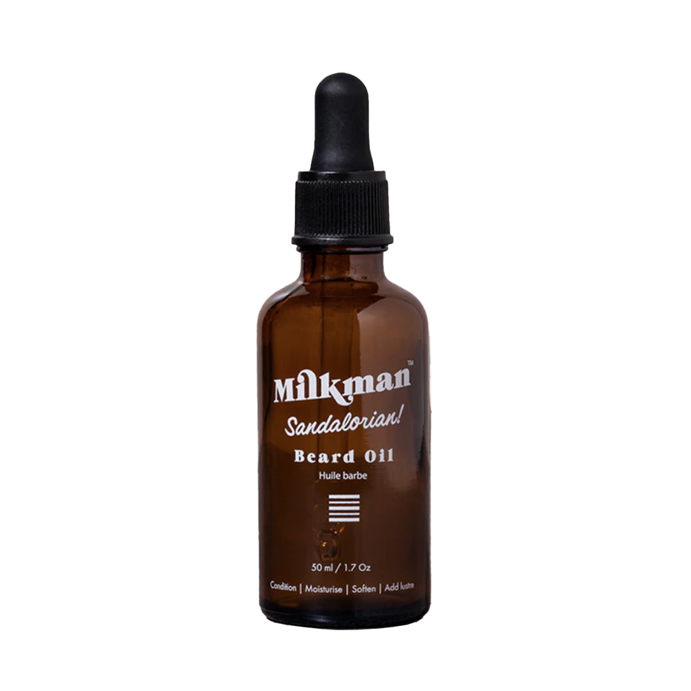 Milkman Grooming Beard Oil in a 50ml bottle with the Sandalorian scent