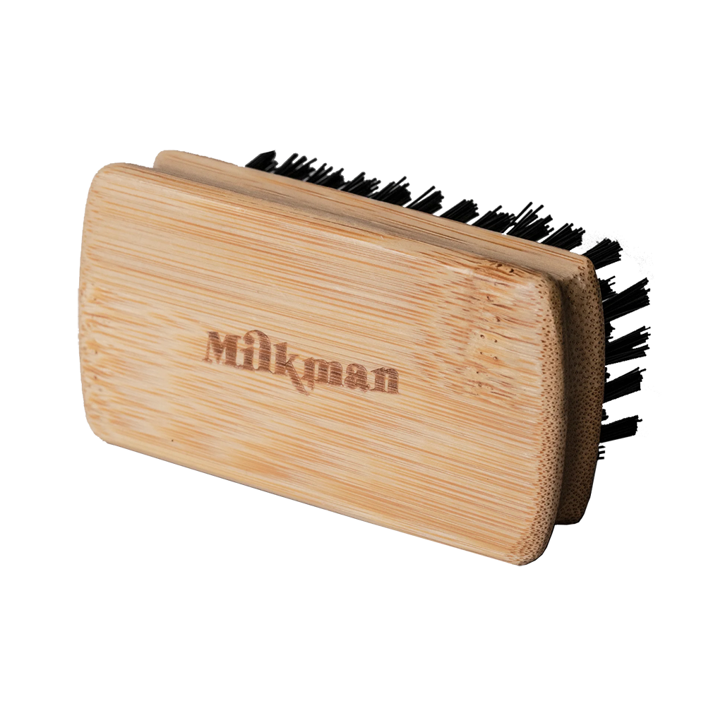 Milkman Grooming Co Military Beard Brush with Bamboo handle and nylon bristles providing a medium stiffness