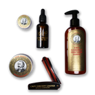 Captain Fawcett Booze & Baccy Beard Bundle with shampoo, beard oil, beard balm, beard oil, moustache wax and beard comb.