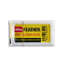 Feather Hi-Stainless platinum coated double edge razor blades containing 5 blades.