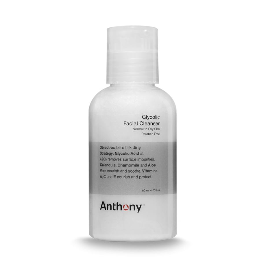 Anthony Glycolic Facial Cleanser for men in 60ml travel size suitable for normal and oily skin