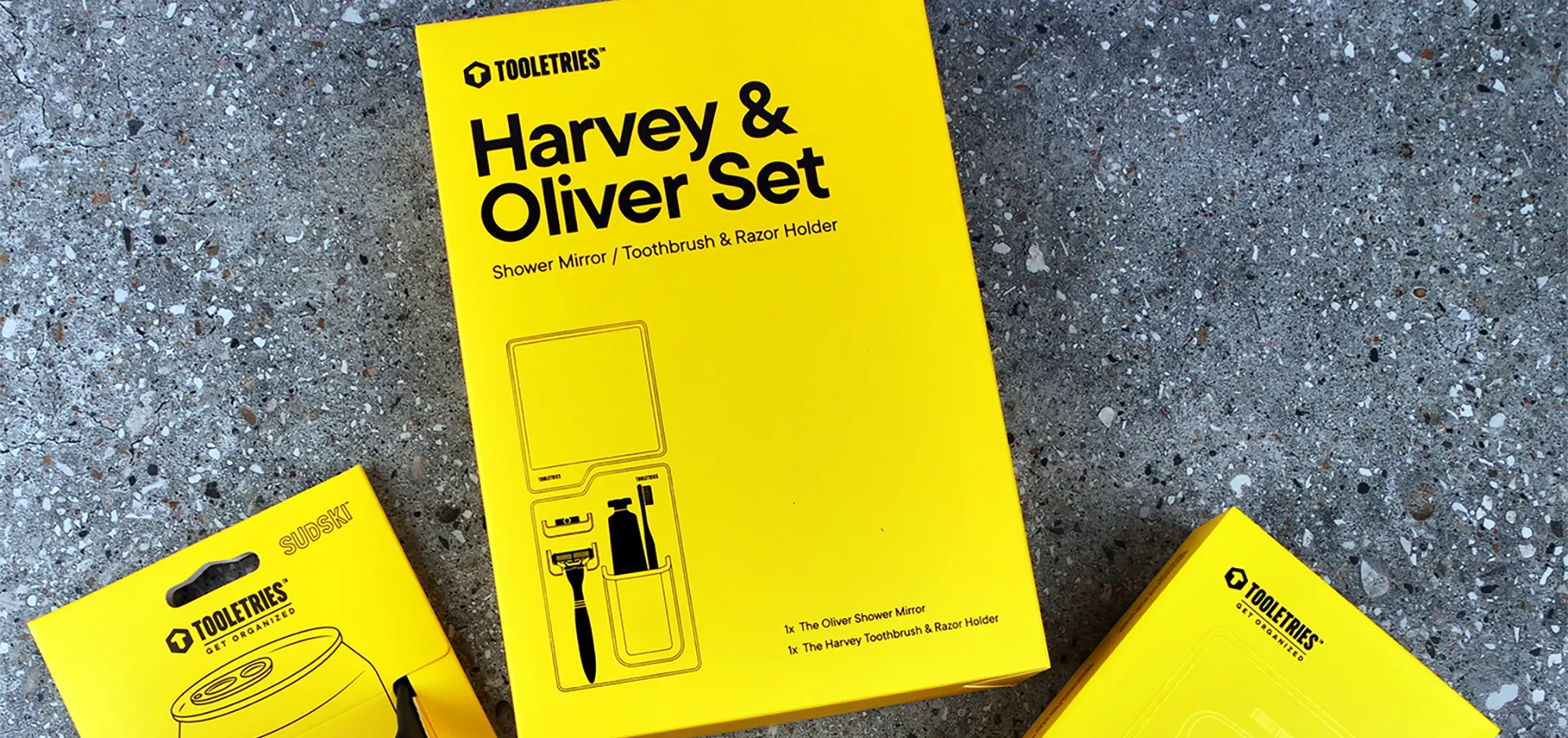 Tooletries range of bathroom storage solutions and men's grooming products