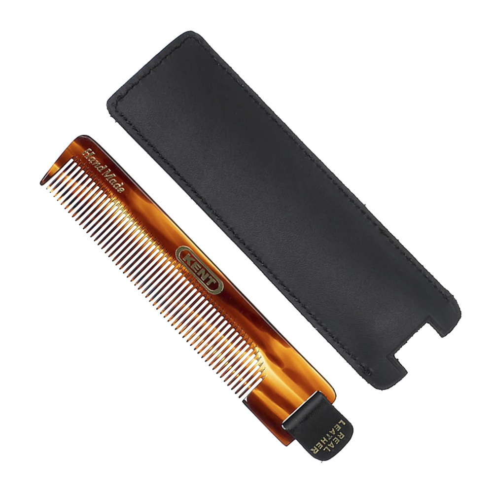 Kent Handmade 112mm Comb with Leather Tab and Case NU22CASE for Fine Hair