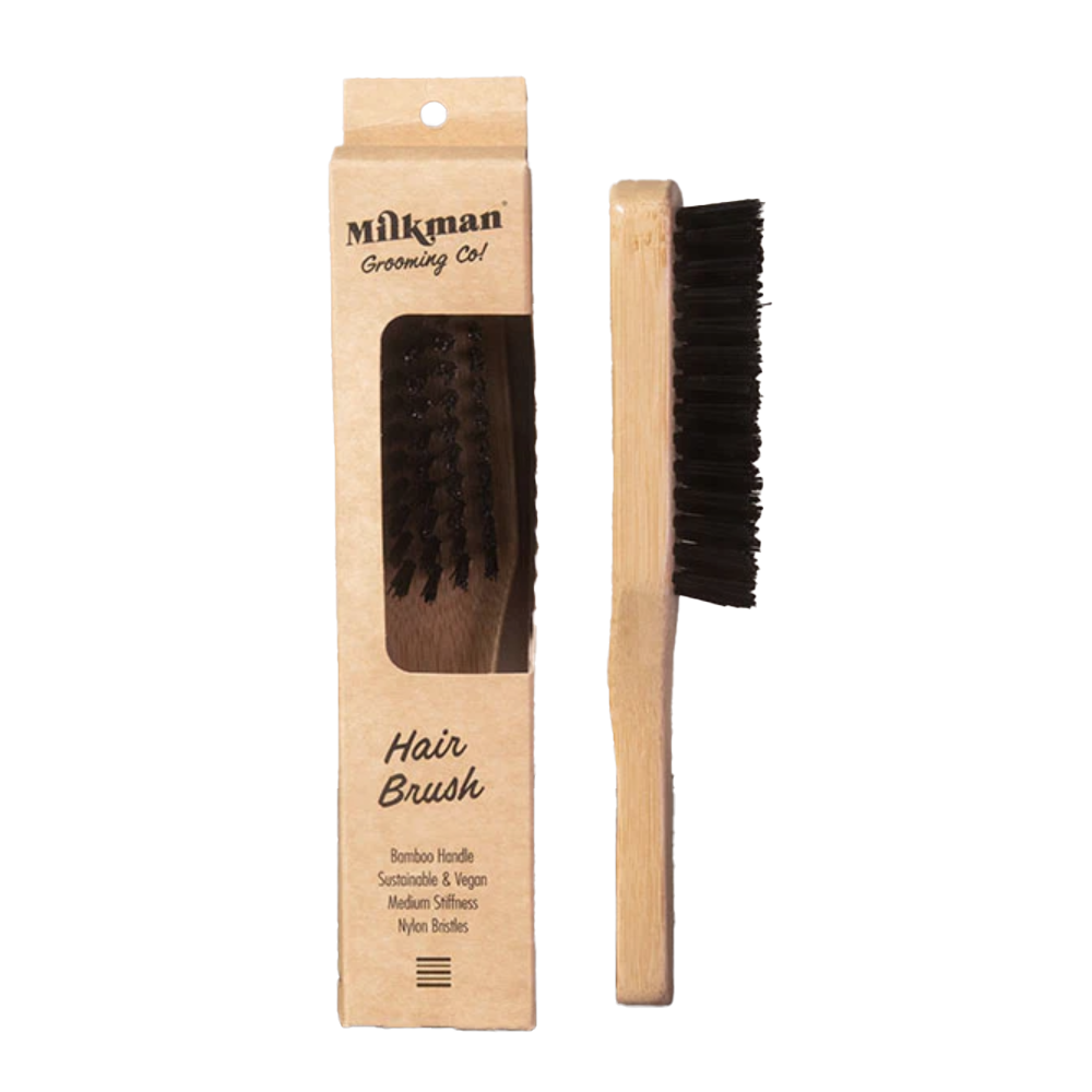 Milkman Grooming Hair and Beard Brush with Bamboo handle and Nylon bristles providing medium stiffness