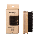 Milkman Grooming Co Military Beard Brush with Bamboo handle and nylon bristles providing a medium stiffness