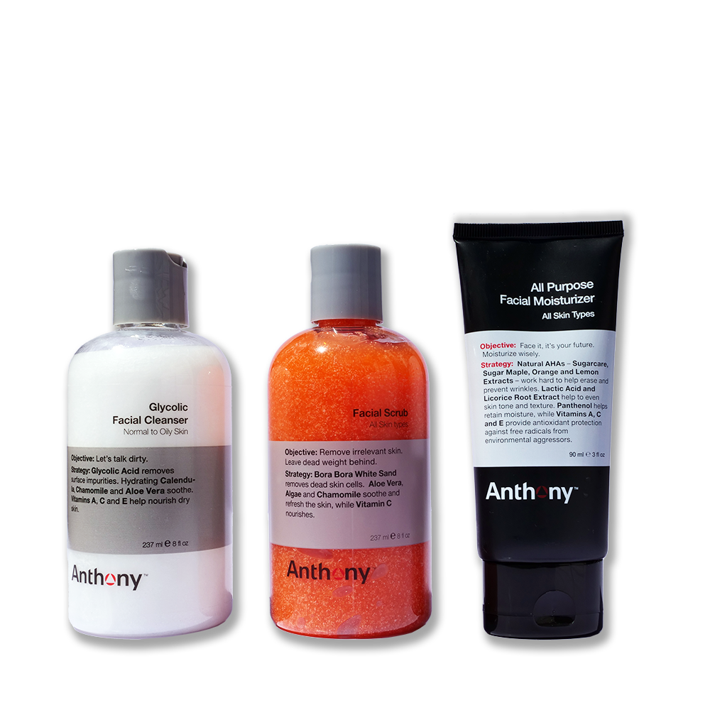 Anthony 1 2 3 Skincare Essentials Kit Cleanse Exfoliate Hydrate