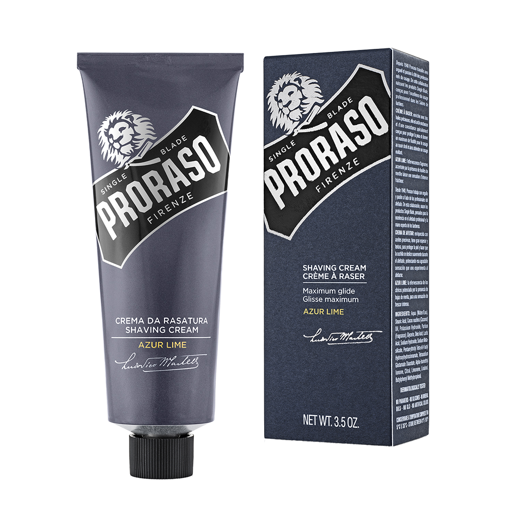 Proraso Azur Lime Shaving Cream in a Tube for single blade shaving